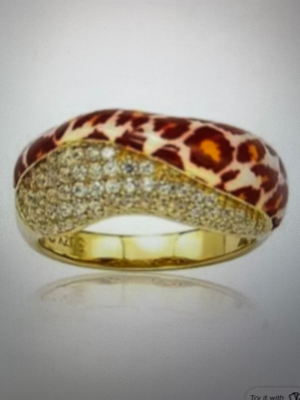 Gold-Tone Leopard Enamel Dome Ring with Pavé Crystals